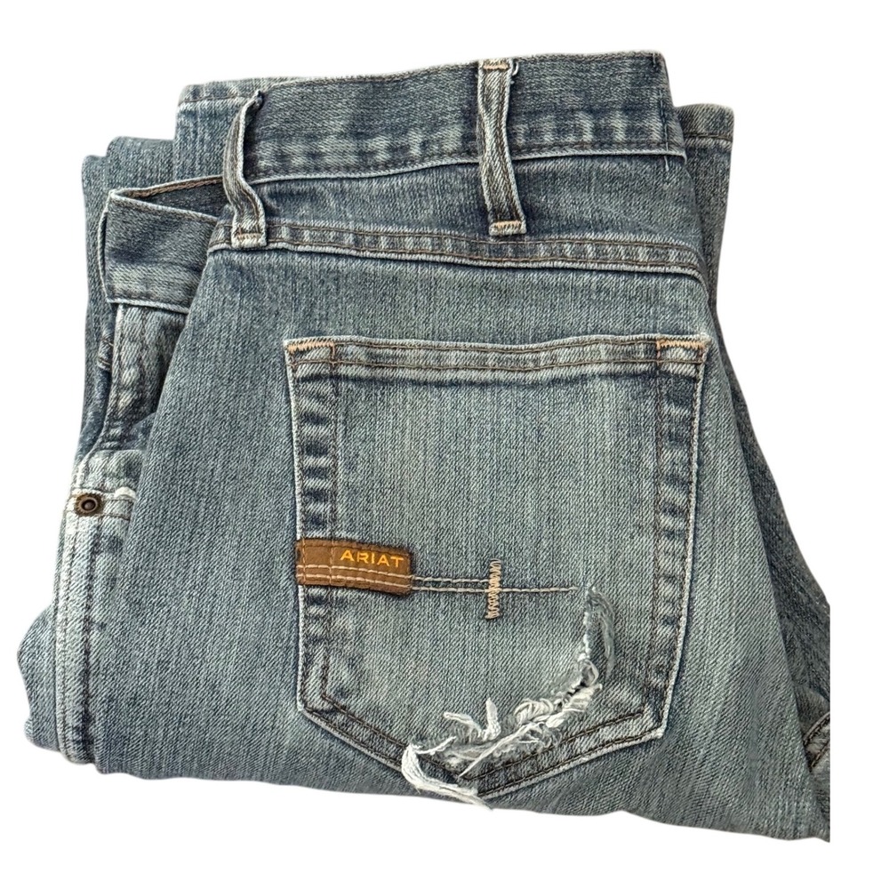 Ariat Rebar M5 Slim Straight Jeans Mens 29x32 Medium Wash Distressed Workwear